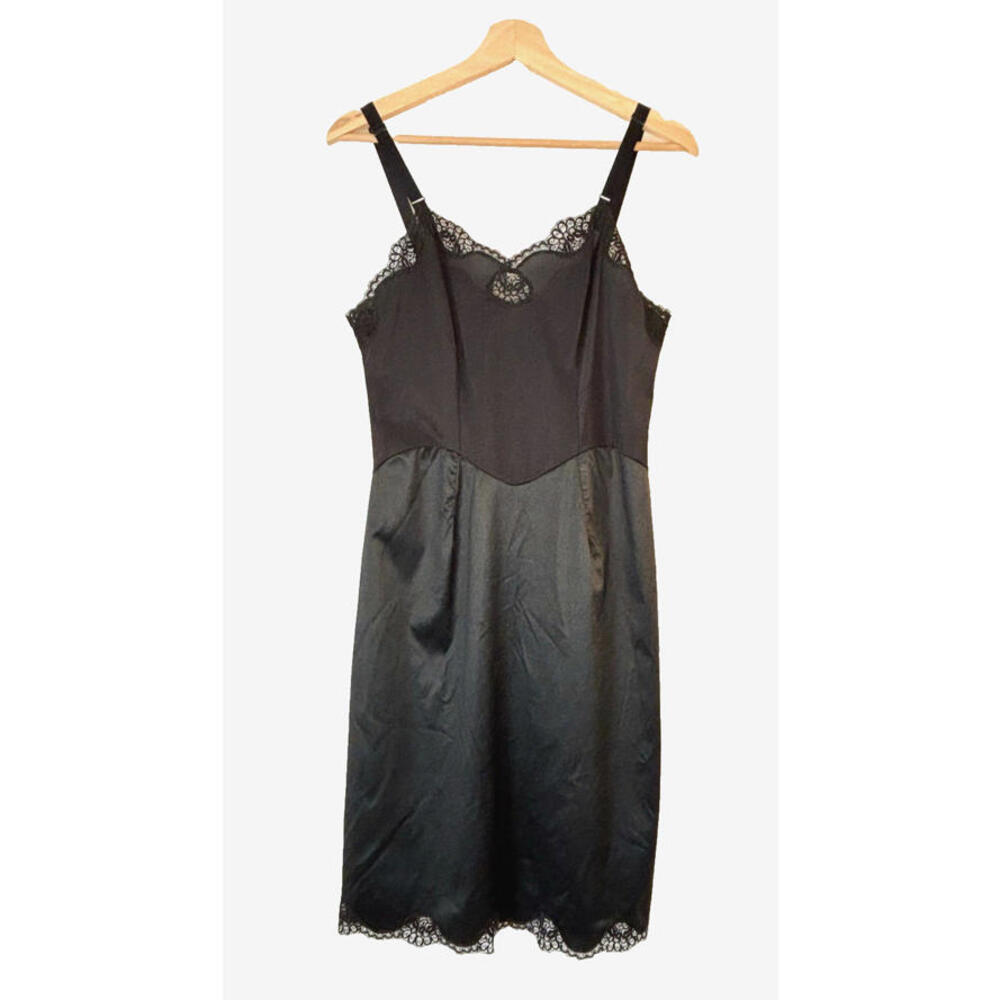 Vintage Wonder Maid Women's Full Black Nylon Lace Trim Slip Lingerie Sz 36